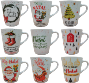 Caneca Copo 140ml Decorada Branca Natal 24 Unidades Porcelanas Lu Ref 54452v