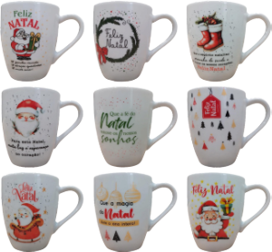 Caneca Glamour 260ml Branca Decorada Natal 24 Unidades Porcelanas Lu Ref 54453v