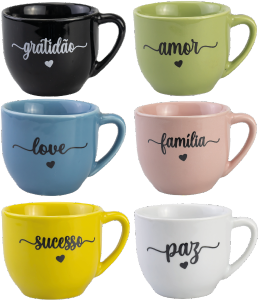 Xícara De Chá Paris S/ Pires 175ml Cores Sortidas Frases 24 Unidades Porcelanas Lu Ref 054901v