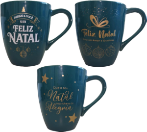 Caneca Glamour 260ml Decorada Verde Natal 24 Unidades Porcelanas Lu Ref 52806v
