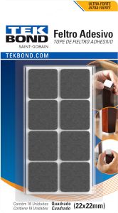 Feltro Quadrado Cartela 22mm Preto C/ 16 Unidades Tekbond Ref 78072708149
