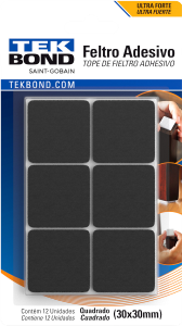 Feltro Quadrado Cartela 30mm Preto C/ 12 Unidades Tekbond Ref 78072708150