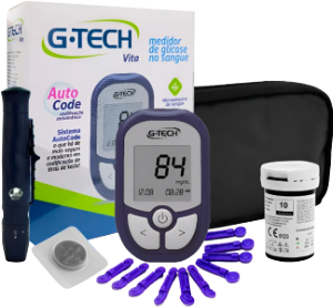 Kit Medidor De Glicose Gtech Vita 10 Tiras + 10 Lancetas Auto Code