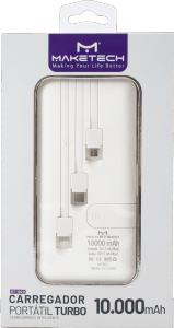 Carregador Portátil 10.000mah/37w Usb Duplo Branco Maketech Ref 552330