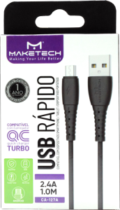 Cabo Micro Usb Android Em Borracha Ca-127a 1m Preto Maketech Ref 552392