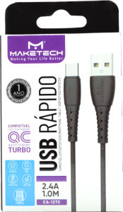 Cabo Usb Tipo - C Em Borracha Ca-127c 1m Preto Maketech Ref 552446