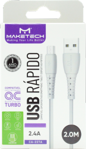 Cabo Micro Usb Android Em Borracha Ca-227a 2m Branco Maketech Ref 552552
