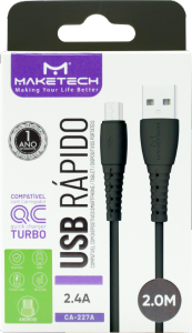 Cabo Micro Usb Android Em Borracha Ca-227a 2m Preto Maketech Ref 552569