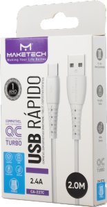 Cabo Usb Tipo - C Em Borracha Ca-227c 2m Branco Maketech Ref 552606