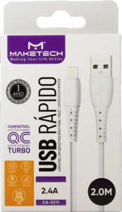Cabo Lighting Usb Ios Em Borracha Ca-227i 2m Branco Maketech Ref 552651