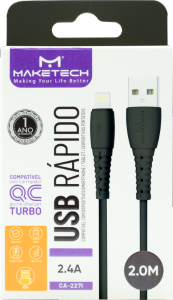 Cabo Lighting Usb Ios Em Borracha Ca-227i 2m Preto Maketech Ref 552668