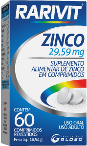 Rarivit Zinco 29,59mg 60 Comprimidos Revestidos Adulto Globo