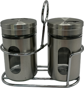 Conjunto De Porta Temperos Aço Inoxidável C/ Suporte 8cm Inox 2 Peças Sm Lar