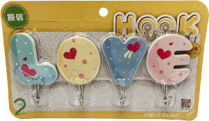 Gancho De Parede Love Plástico 18x8cm Cores Sortidas 4 Unidades Sm Lar