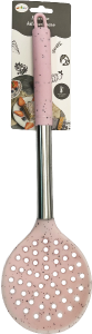 Escumadeira De Silicone C/ Cabo Inox 34,5cm Rosa Sm Lar