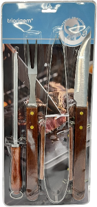 Kit P/ Churrasco Aço Inoxidável C/ Cabo Madeira 4 Peças Sm Lar