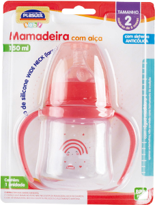 Mamadeira C/ Alça Plasutil Wide Neck 01 Menina Rosa 150ml R 16967