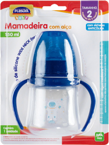 Mamadeira C/ Alça Plasutil Wide Neck 02 Menino Azul 150ml R 16966