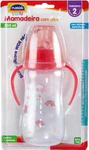 Mamadeira C/ Alça Plasutil Wide Neck 01 Decorada Menina Rosa 330ml R 16963