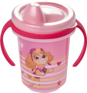 Caneca Trio Patrulha Canina Baby Menina P/Transição C/Tampa De Rosca 330ml Plasútil. Ref 15853